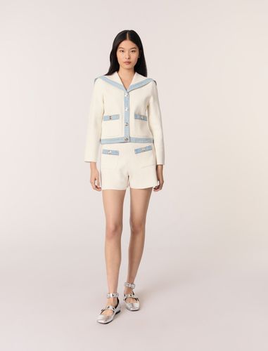 Cardigan Col Marin À Détails Denim - Blanc - Maje - Modalova