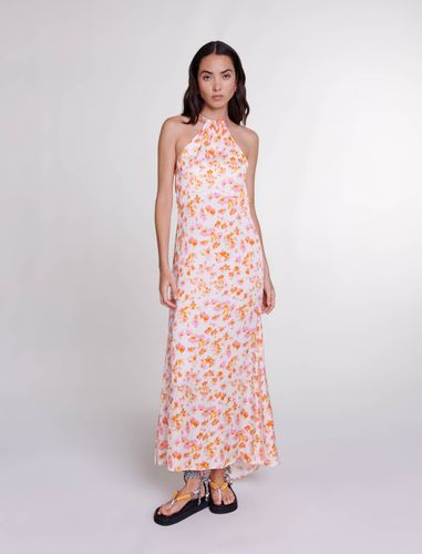 Robe Longue Fleurie Et Satinée - Orange - Maje - Modalova