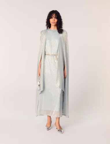 Robe Longue À Cape En Lurex - Bleu - Maje - Modalova