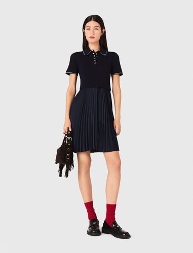 Robe Courte Plissée Et Col Polo - Bleu - Maje - Modalova