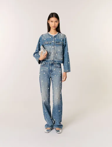 Veste En Denim Brodé - Bleu - Maje - Maje - Modalova
