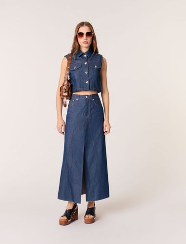 Veston Court En Denim - Bleu - Maje - Modalova