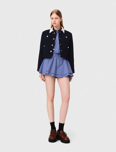 Veste Courte Tweed Et Col Amovible - Bleu - Maje - Modalova