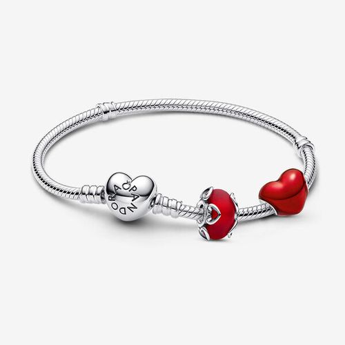 Bracelet Composé Verre de Murano Rouge & Coeur Métallique - Pandora - Modalova