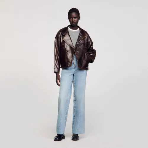 Blouson en cuir oversize - Sandro Paris - Modalova