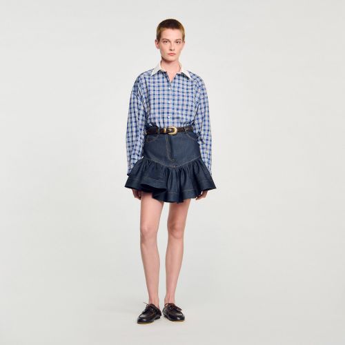Jupe courte en denim à volants - Sandro Paris - Modalova