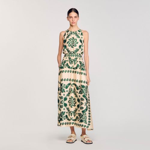 Robe longue à imprimé feuilles - Sandro Paris - Modalova