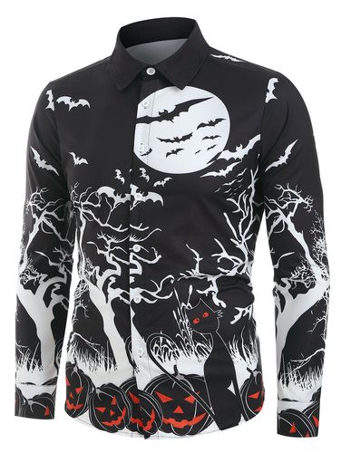 Vetement Chemise d'Halloween Boutonne Citrouille Nuit Imprime Manches Longues - Dresslily FR - Modalova