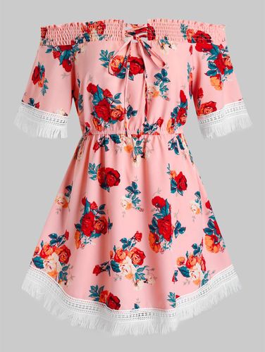 Tops Grandes Tailles Blouse Tunique Fleurie Imprime Epaule Dnude de Grande Taille - Dresslily FR - Modalova