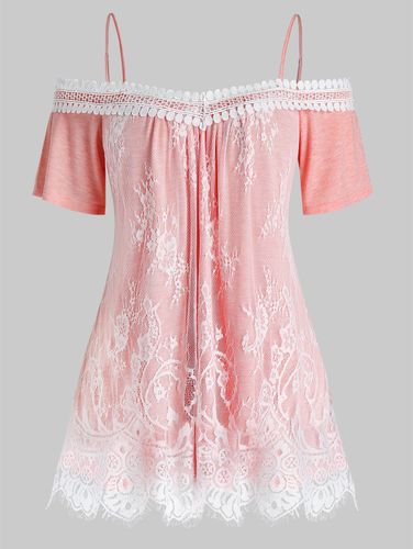 Tops Grandes Tailles T-shirt Superpos en Dentelle Epaule Dnude de Grande Taille - Dresslily FR - Modalova