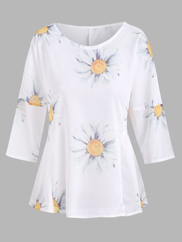 Blouses Blouse Demi-Transparente Imprim Tournesol en Mousseline de Soie Volants - Dresslily FR - Modalova