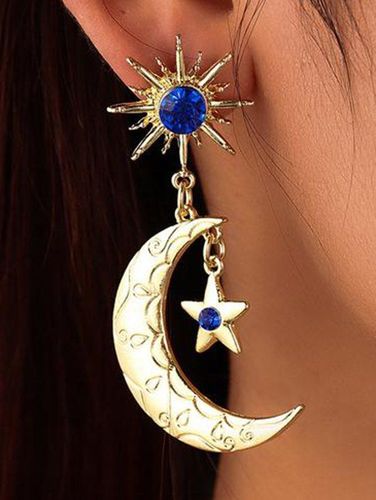 Boucles d'Oreilles Boucles D'Oreilles Pendantes lgantes Motif Etoile Lune et Soleil Bleu Style Vintage - Dresslily FR - Modalova