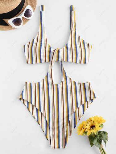 Ribbed Striped Cutout Trikini Swimsuit - Zaful - Modalova