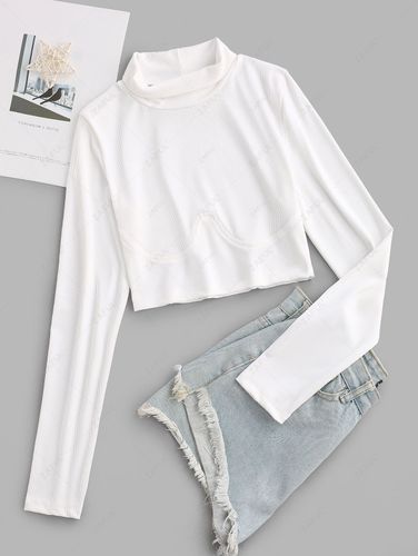 T-Shirt Côtelé Corset à Col Roulé Style Décontracté - ZAFUL - Modalova