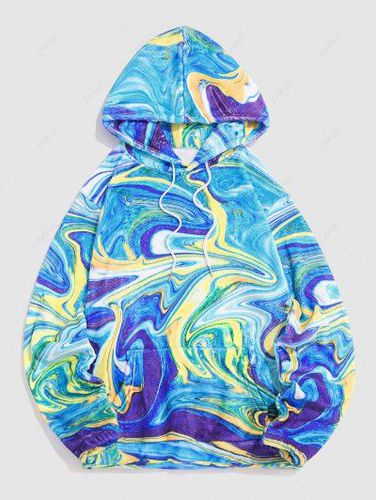 Colorful Swirl Print Polar Fluffy Hoodie - Zaful - Modalova