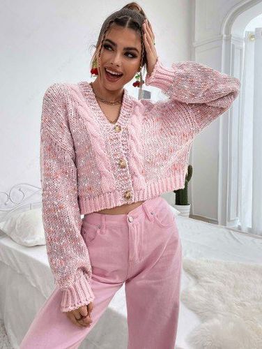 Heathered Textured Knit Cropped Cardigan - Zaful - Modalova