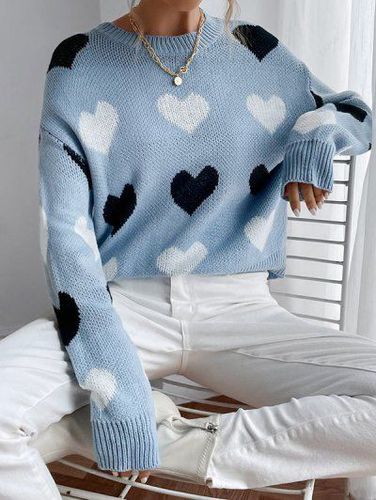 Drop Shoulder Hearts Jacquard Sweater - Zaful - Modalova
