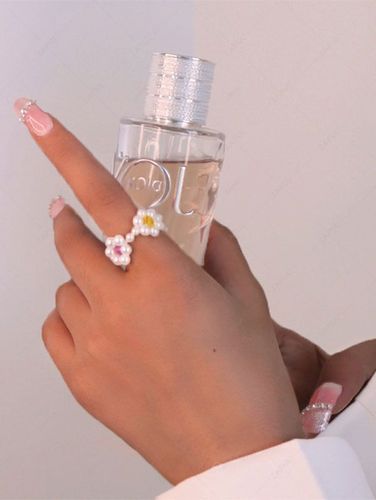 Bague Elastique Fleur Ajustable avec Fausse Perle - ZAFUL - Modalova