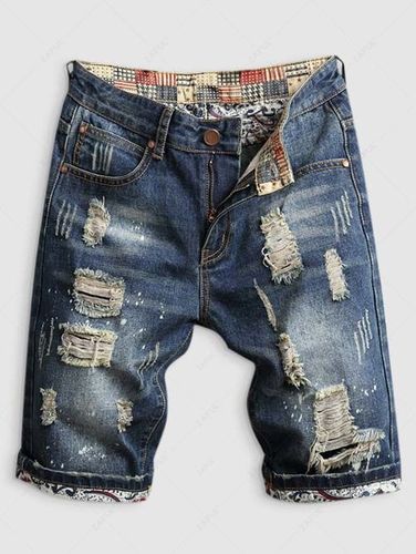 Short Dchir Eclabouss Imprim Effrang en Denim 32 - Zaful FR - Modalova