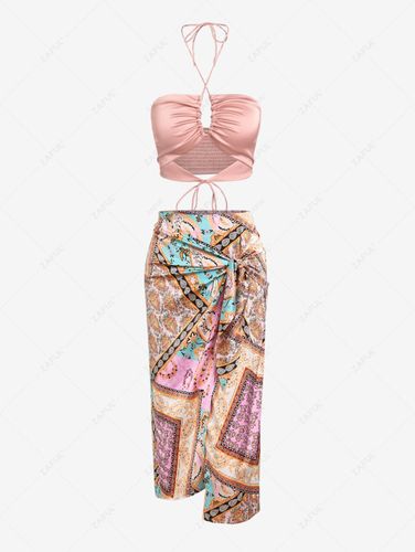 ZAFUL Ensemble Jupe Courte Ensemble de Crop Top Dcoup Nou Dos Col Halter et Jupe Sarong Mi-longue Imprim Cachemire Bandana Pour - Zaful FR - Modalova