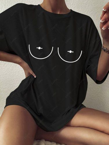 Drop Shoulder Abstract Print T Shirt - Zaful - Modalova
