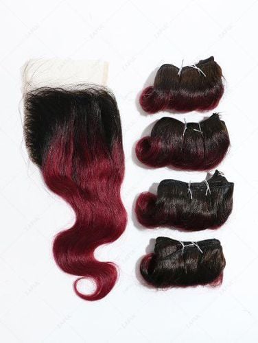 Pcs Wavy Human Hair Weave with 4*4 Lace Closure - Zaful - Modalova