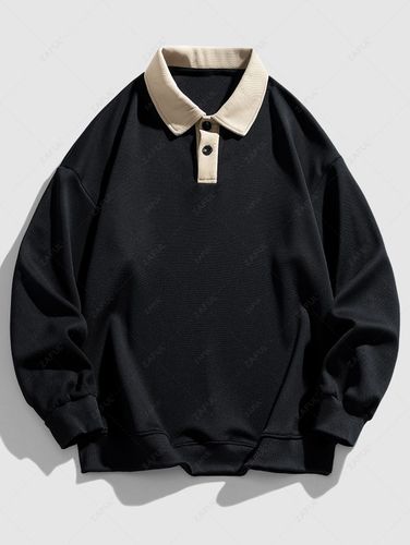 Sweat-shirt en Couleur Jointive Col Polo S - Zaful FR - Modalova