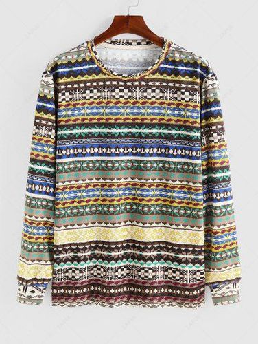 Ethnic Aztec Printed Knitted Long Sleeves T-shirt - Zaful - Modalova