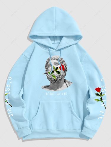 Sweat à Capuche Pull-over Vintage Thermique Doublure en Laine à Slogan C'EST LA VIE et Fleur Sculpture Creuse - ZAFUL - Modalova