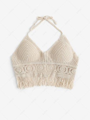 Halter Fringed Trim Crochet Knit Bralette Top - Zaful - Modalova