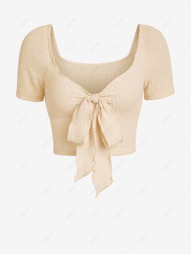 V Neck Cropped Textured Knit Tie Front Top - Zaful - Modalova