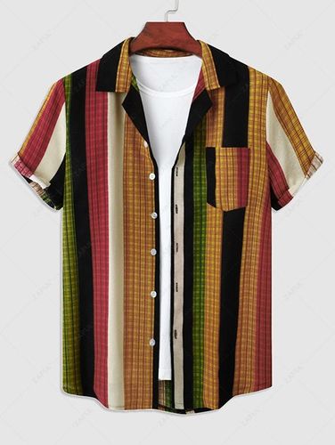 Chemise en Blocs de Couleurs Motif à Carreaux en Coton et en Lin - ZAFUL - Modalova