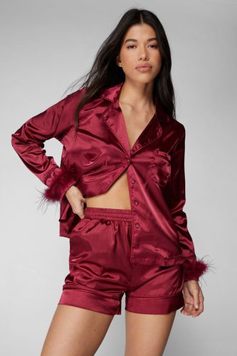 Pyjama Satiné Avec Chemise À Plumes Et Short Assorti - 38 - Nasty Gal - Modalova