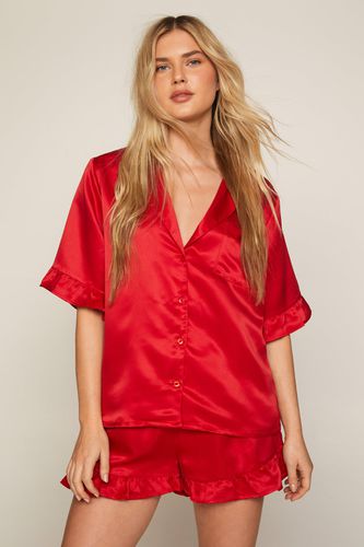 Ensemble Pyjama Satiné Recyclé À Volants Avec Short - 40 - Nasty Gal - Modalova