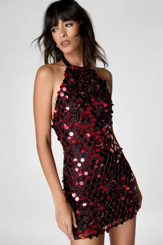 Disc Sequin Paisley Beaded High Neck Strappy Back Mini Dress - 38 - Nasty Gal - Modalova