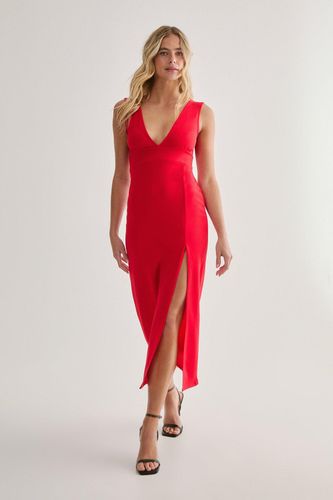 Plunging V-Neckline Split Midi Dress - 32 - Nasty Gal - Modalova