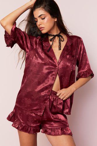 Pyjama Satiné Fleuri À Volants - L - Nasty Gal - Modalova