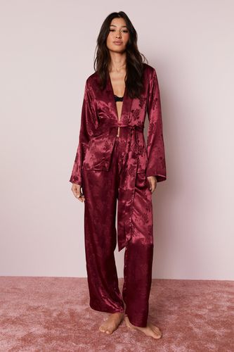 Pyjama Satiné Fleuri À Ceinture - - L - Nasty Gal - Modalova