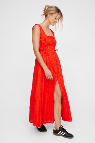 Soft Corset Broderie Lace Up Side Midi Dress - 34 - Nasty Gal - Modalova