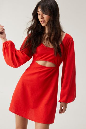 Linen Mix Cut Out Mini Dress - 32 - Nasty Gal - Modalova