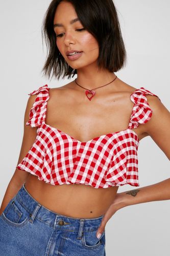 Gingham Frill Crop Top - Rouge - L - Nasty Gal - Modalova