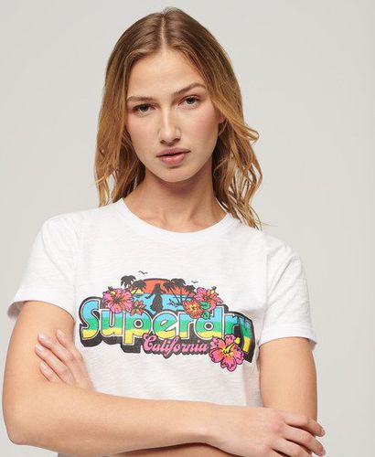Damen Figurbetontes T-Shirt mit Cali-Sticker und Logo-Druck, Größe: 36 - Superdry - Modalova