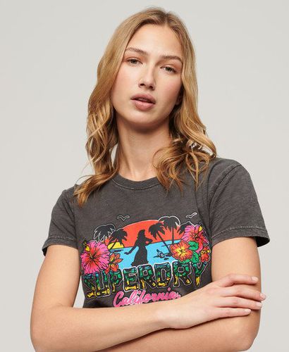 Damen Figurbetontes T-Shirt mit Cali-Sticker und Logo-Druck, Größe: 40 - Superdry - Modalova
