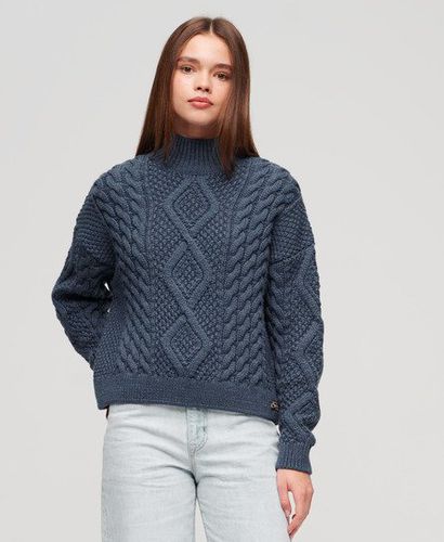 Damen Aran Polo-Strickpullover mit Zopfmuster - Größe: 44 - Superdry - Modalova