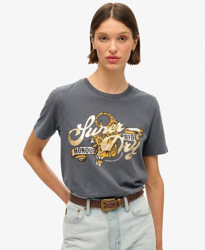 Damen Lässiges T-Shirt mit Tattoo-Schriftzug - Größe: 36 - Superdry - Modalova