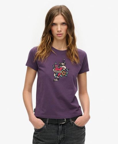 Damen Figurbetontes Tattoo-T-Shirt mit Kleinem Strassbesatz Grafikdruck, Größe: 42 - Superdry - Modalova