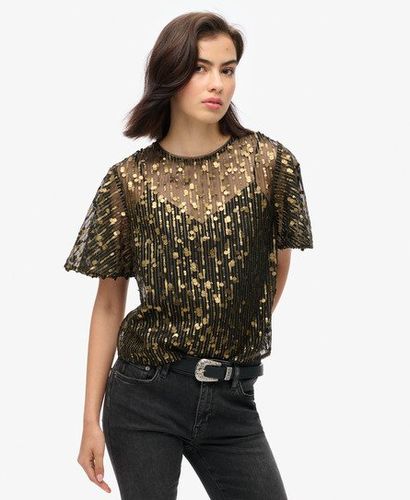 Damen Transparentes Kurzarm-oberteil mit Pailletten - Größe: 36 - Superdry - Modalova