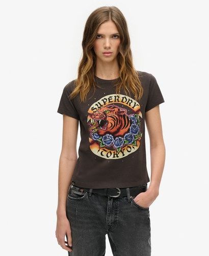 Damen Figurbetontes Tattoo-t-shirt mit Strassbesatz - Größe: 42 - Superdry - Modalova