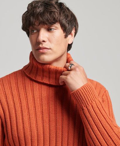 Orange rouille  Pull à col roulé - Homme - Laine d'agneau