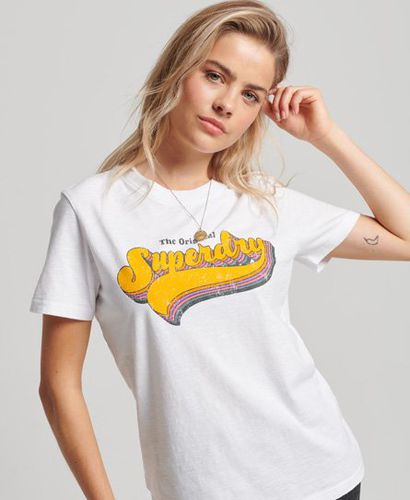 Women's Damen Weiß und Gelb Vintage Rainbow T-Shirt mit Logodruck, Größe: 34 - Größe: 34 - Superdry - Modalova